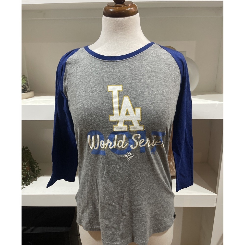 LA‎ Dodgers 2017 World Series 3/4 Sleeve Shirt Womens Medium Gray Baseball New